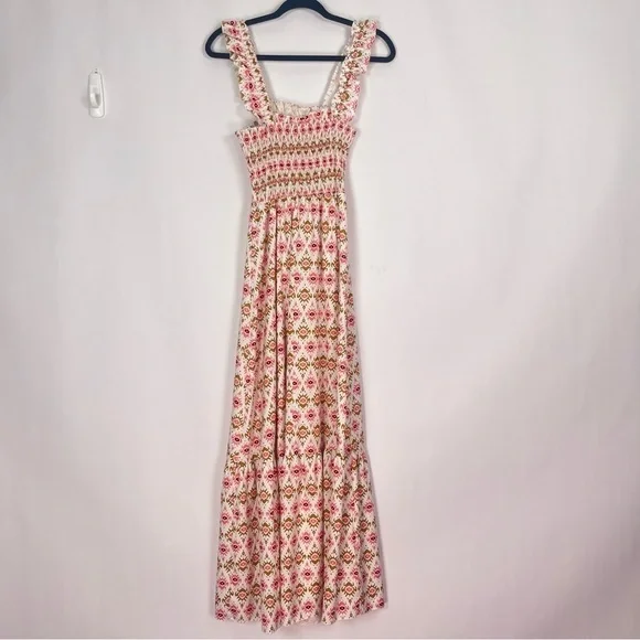 Shein Women’s Maxi Print Dress Sz Small White Pink - Picture 4 of 8